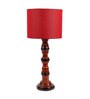 Red Cotton Shade Table Lamp with Wood Base