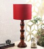 Red Cotton Shade Table Lamp with Wood Base