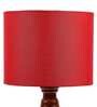 Red Cotton Shade Table Lamp with Wood Base