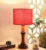 Red Cotton Shade Table Lamp with Wood Base