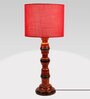 Red Cotton Shade Table Lamp with Wood Base