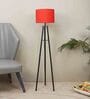 Red Cotton Shade Tripod Floor Lamp Iron Base
