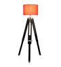 Red Cotton Shade Tripod Floor Lamp With Sheesham Wood Base