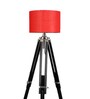 Red Cotton Shade Tripod Floor Lamp With Sheesham Wood Base