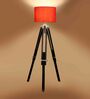 Red Cotton Shade Tripod Floor Lamp With Sheesham Wood Base