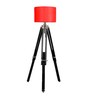Red Cotton Shade Tripod Floor Lamp With Sheesham Wood Base