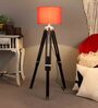 Red Cotton Shade Tripod Floor Lamp With Sheesham Wood Base