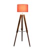 Red Cotton Shade Tripod Floor Lamp With Teak wood Base