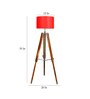 Red Cotton Shade Tripod Floor Lamp With Teak wood Base