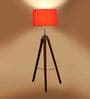 Red Cotton Shade Tripod Floor Lamp With Mango wood Base
