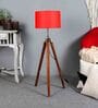 Red Cotton Shade Tripod Floor Lamp With Mango wood Base
