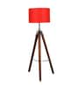 Red Cotton Shade Tripod Floor Lamp With Mango wood Base