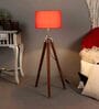 Red Cotton Shade Tripod Floor Lamp With Mango wood Base
