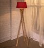 Red Cotton Shade Tripod Floor Lamp With Wooden Base