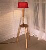 Red Cotton Shade Tripod Floor Lamp With Wooden Base
