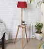 Red Cotton Shade Tripod Floor Lamp With Wooden Base