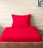 Red Cotton Solid 210TC Plain Single Bedsheet with 1 Pillow Cover