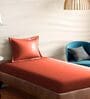 Red Cotton Solid 210TC Plain Single Bedsheet with 1 Pillow Cover