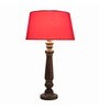 Red Fabric shade Table Lamp with Wood base