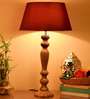 Red Fabric shade Table Lamp with Wood base