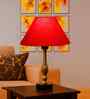 Red Cotton Table Lamp With  Metal & Wood  Base 10X15 Inches