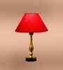 Red Cotton Table Lamp With  Metal & Wood  Base 10X15 Inches