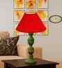 Red Cotton Table Lamp With  Wood  Base 10X19 Inches