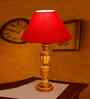Red Cotton Table Lamp With  Wood  Base 10X19 Inches