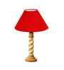 Red Cotton Table Lamp With  Wood  Base 10X19 Inches