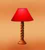 Red Cotton Table Lamp With  Wood  Base 10X19 Inches
