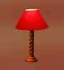 Red Cotton Table Lamp With  Wood  Base 10X19 Inches