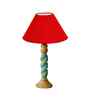 Red Cotton Table Lamp With  Wood  Base 10X19 Inches