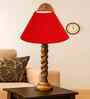 Red Cotton Table Lamp With  Wood  Base 10X19 Inches