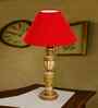 Red Cotton Table Lamp With  Wood  Base 10X19 Inches