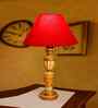 Red Cotton Table Lamp With  Wood  Base 10X19 Inches