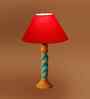 Red Cotton Table Lamp With  Wood  Base 10X19 Inches