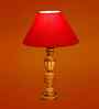 Red Cotton Table Lamp With  Wood  Base 10X19 Inches