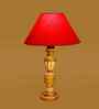 Red Cotton Table Lamp With  Wood  Base 10X19 Inches