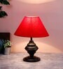 Red Cotton table lamp with black base