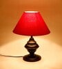 Red Cotton table lamp with black base