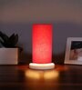 Red Cotton table lamp with White wood base -6