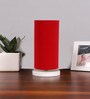 Red Cotton table lamp with White wood base -6