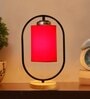 Red Cotton Table Lamp With Wood Base
