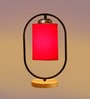 Red Cotton Table Lamp With Wood Base