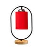 Red Cotton Table Lamp With Wood Base