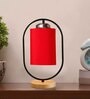 Red Cotton Table Lamp With Wood Base