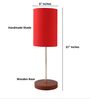 Red Cylinder Fabric Shade Table Lamp, Brown Wooden Base Bedside & Desk Light for Bedroom, Living Room & Home Decor