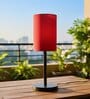 Red Cylinder Fabric Shade Table Lamp, Minimalist Bedside Lamp with Metal Base for Bedroom, Living Room & Study