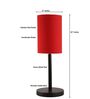 Red Cylinder Fabric Shade Table Lamp, Minimalist Bedside Lamp with Metal Base for Bedroom, Living Room & Study
