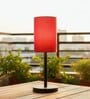 Red Cylinder Fabric Shade Table Lamp, Minimalist Bedside Lamp with Metal Base for Bedroom, Living Room & Study